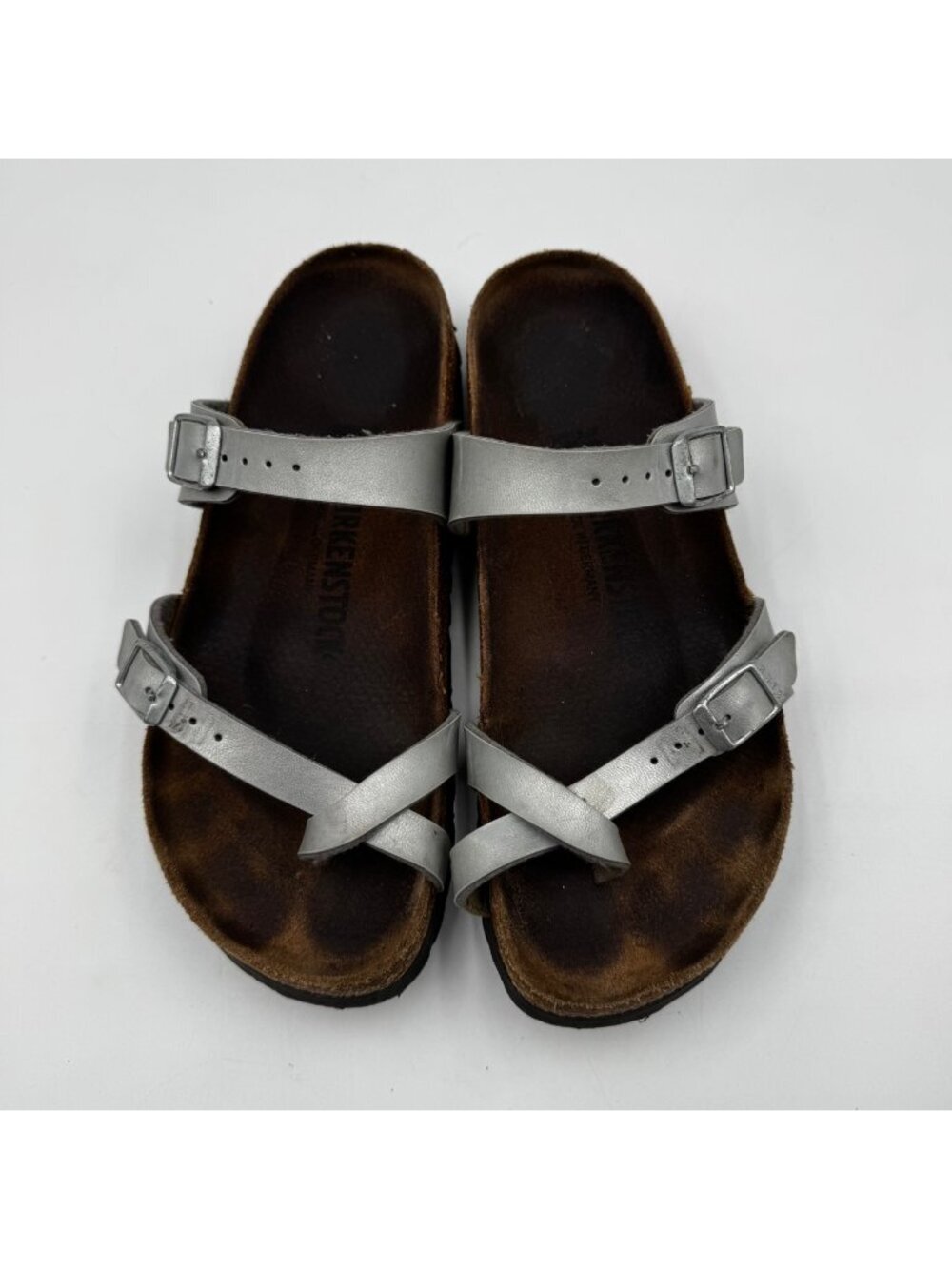 Birkenstock Mayari Silver Metallic Leather Comfort Sandals Womens Size 8